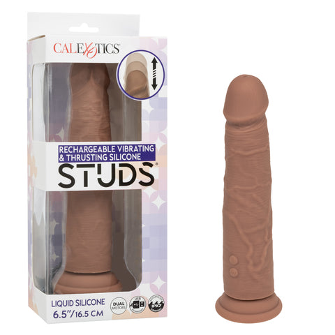 STUDS 6.5" VIBRATING & THRUSTING DILDO BROWN