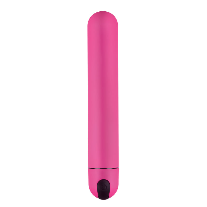 Bang! XL bullet vibrator in pink: long matte silicone bullet with a push button base