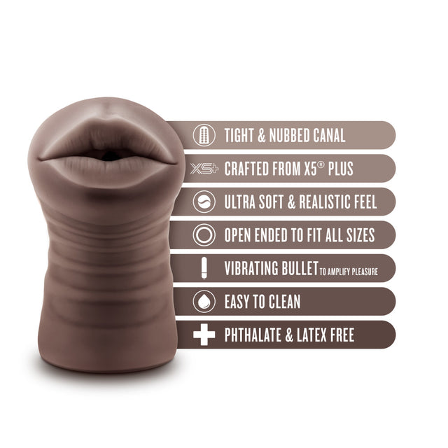 Blush Enlust Dream Girls of AI Krystal: chocolate vibrating mouth pocket stroker. Tight nubbed canal, bullet, X5 Plus