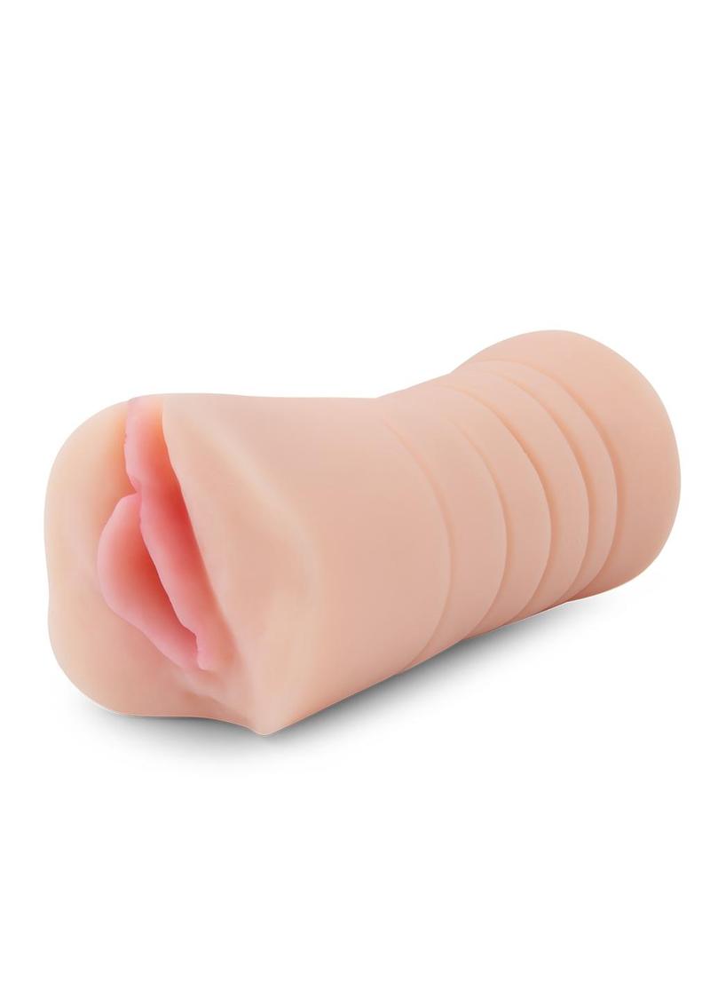 Zolo Stroked Off Vibrating stroker: light realistic vulva masturbator with a ribbed outer sleeve