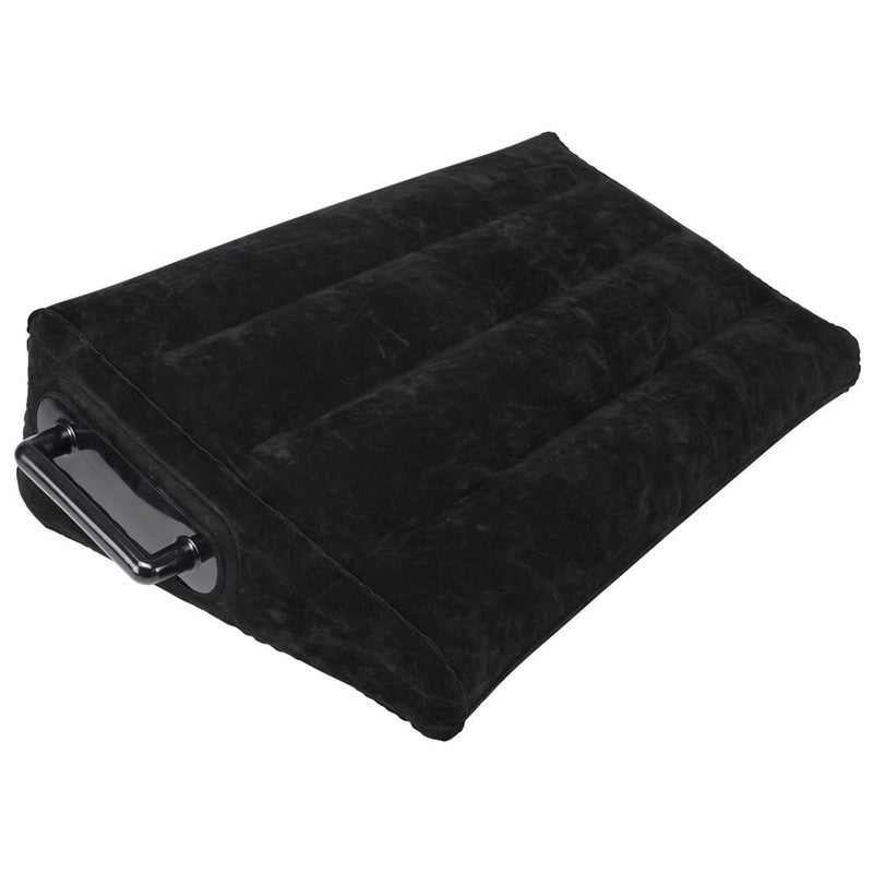 Sportsheets Pivot Inflatable Positioner: black velvet wedge cushion with a side carry handle
