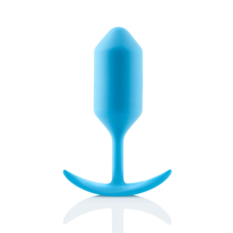 b-Vibe Snug Plug 3 in teal: weighted silicone butt plug with a slim neck and anchor base