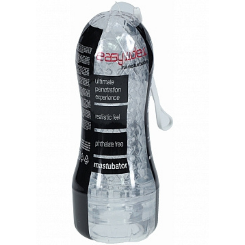 Easy Rider masturbator in clear: textured stroker in a clear case with black label, realistic feel, phthalate free