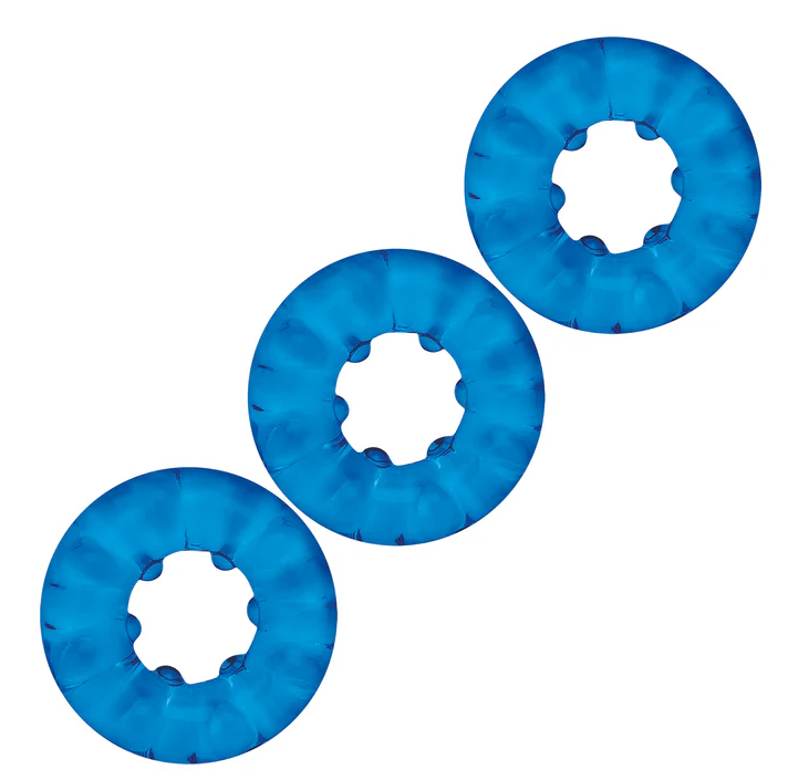 Blue Line Ribbed Rider cock ring 3 pack: three blue stretchy rings with ribbed edges and nubbed insides