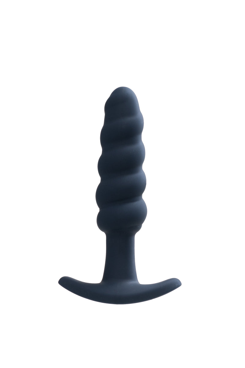VeDO Twist in black: vibrating silicone anal plug with swirled beads, a thin neck and a T-shaped base