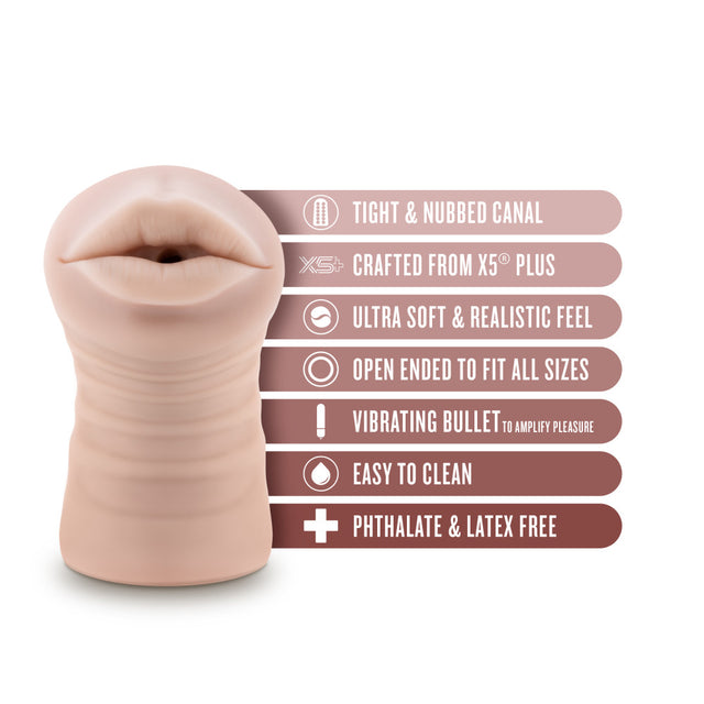 Blush Enlust Dream Girls of AI Nicole: vanilla vibrating mouth pocket stroker. Tight nubbed canal, vibrating bullet, X5 Plus