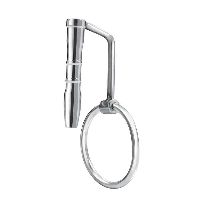 Blue Line Stainless Steel Sperm Stopper: hollow ridged steel penis plug with a curved bar and glans ring