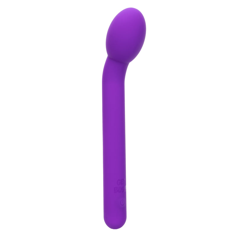 CalExotics Get Busy Purple Teacher: slim purple liquid silicone rechargeable G-spot vibrator with a bulb tip