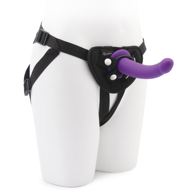 TOGETHER VIBES TILT STRAP ON HARNESS & 6.5" VIBRATING PURPLE DILDO