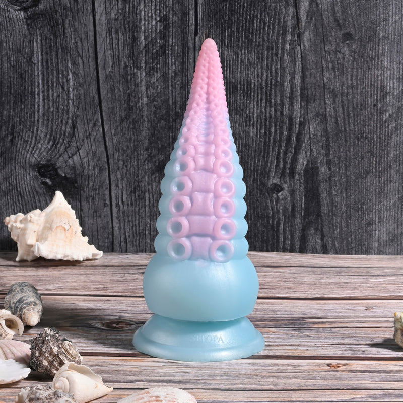 Selopa Stuck On You: aqua and pink silicone vibrating tentacle dildo with suckers and a suction cup base