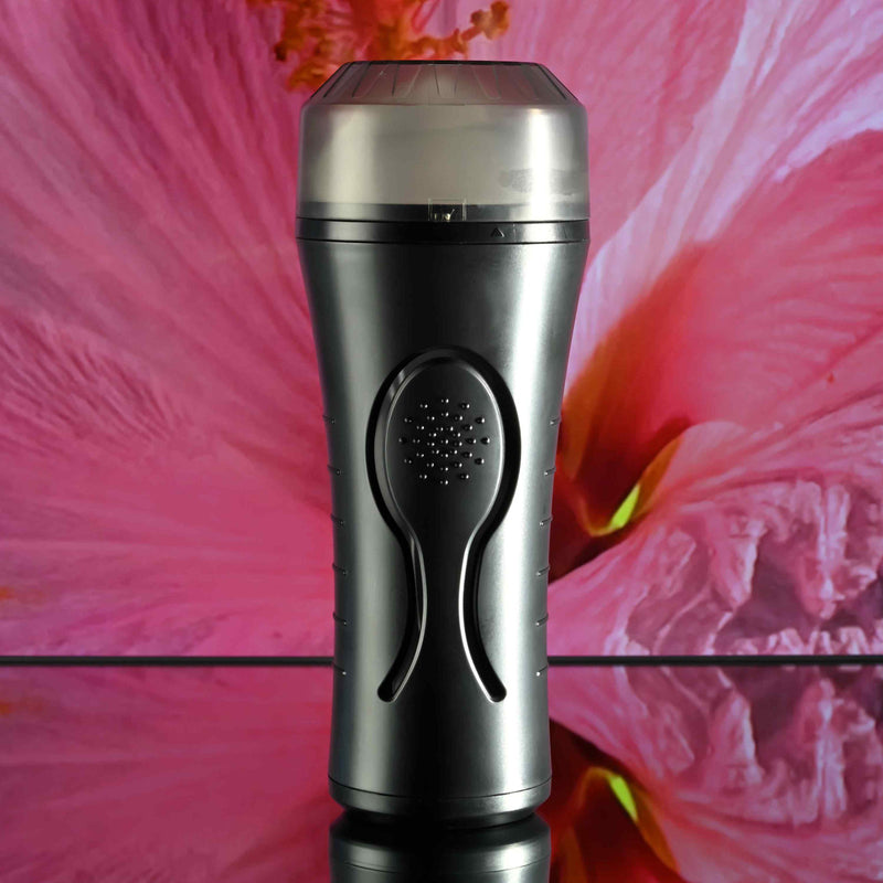 Zero Tolerance Hold Tight: vibrating stroker in a gunmetal squeezable canister with a frosted clear cap