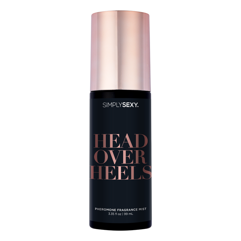Simply Sexy Head Over Heels Pheromone Fragrance Mist, 3.35 oz: black spray bottle with a rose gold cap
