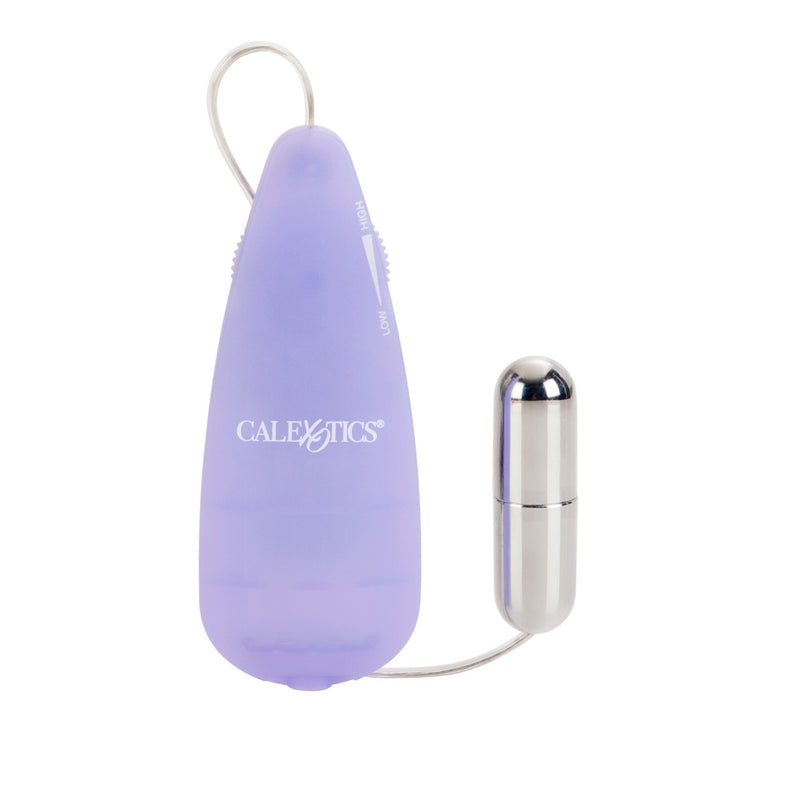 CalExotics First Time Silver Teaser: silver bullet vibrator wired to a lavender teardrop remote control