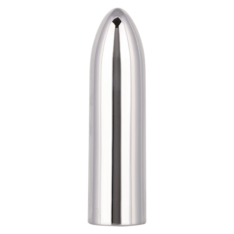 CalExotics Turbo Buzz Classic Mini Bullet in silver: chrome-finish rechargeable bullet vibrator with a pointed tip