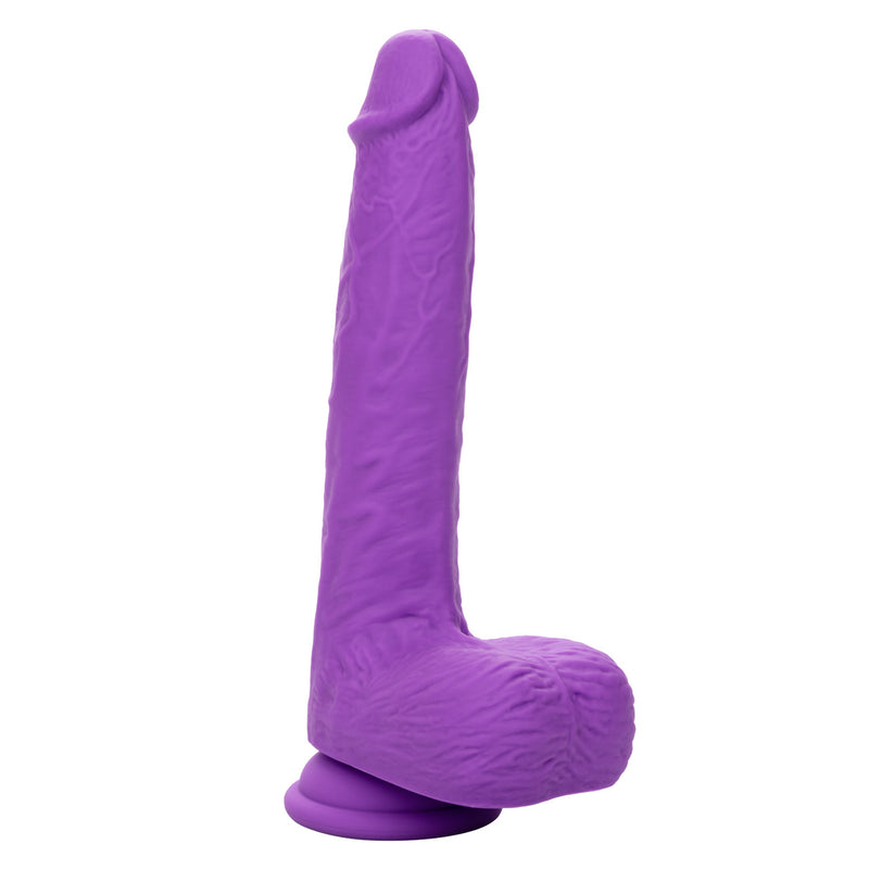CalExotics Silicone Studs Gyrating & Thrusting 7 in: purple rechargeable realistic dildo vibrator with balls and suction cup