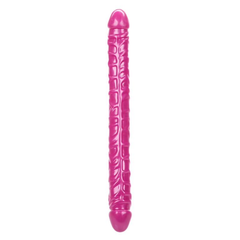 CalExotics Size Queen 17 in Double Dong: pink double-ended dildo with two realistic heads and a veined shaft