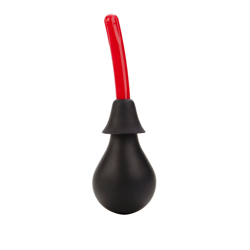 CalExotics Ultra Douche: black squeeze bulb anal douche with a curved red nozzle