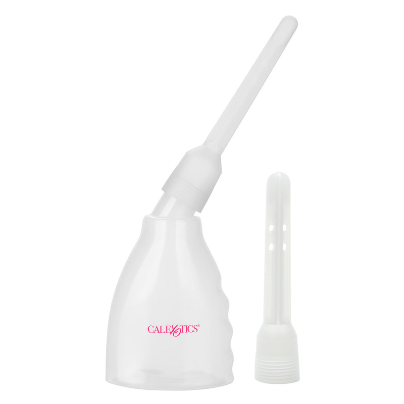 CalExotics Ultimate Douche in clear: reusable anal douche bottle with a long nozzle and a second short probe tip