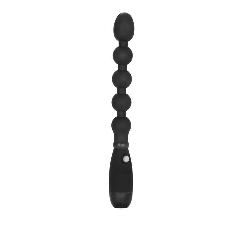 CalExotics Booty Call Booty Bender: black vibrating anal beads with a bendable beaded shaft and handle