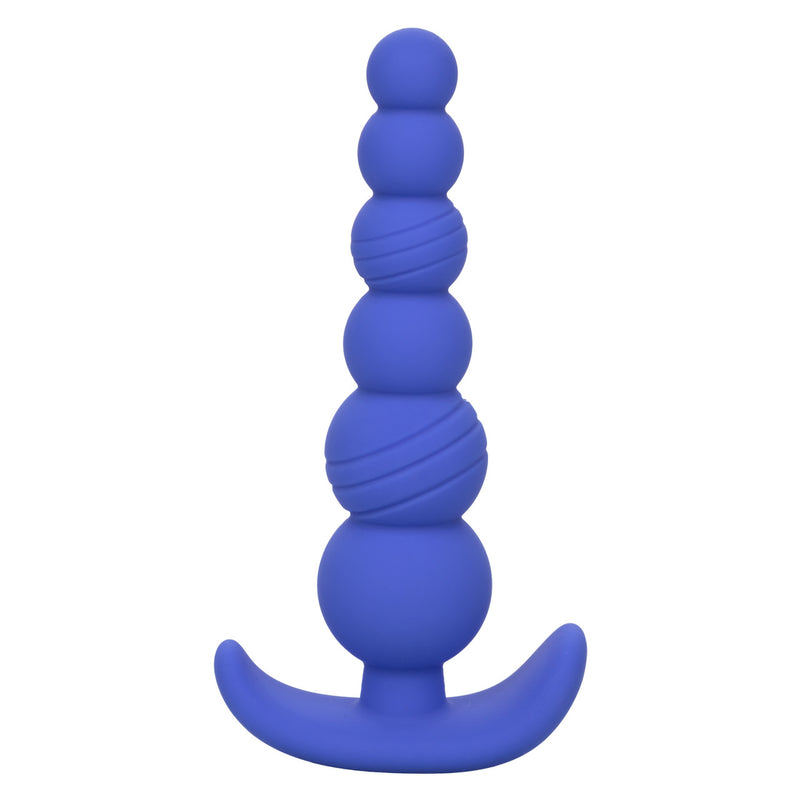 CalExotics Cheeky X-6 Beads: purple silicone anal plug with 6 graduated textured beads and a curved pull handle base
