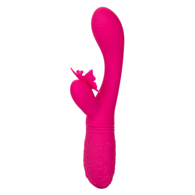 CalExotics Rechargeable Butterfly Kiss Flutter: pink silicone rabbit vibrator with a G-spot tip and fluttering butterfly