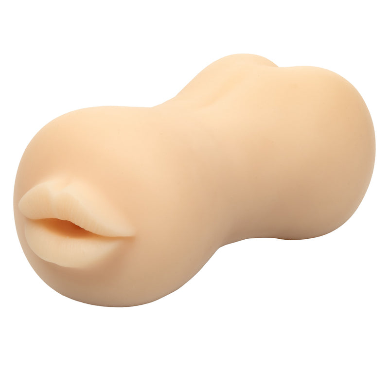 CalExotics Stroke It Mouth & Ass in ivory: realistic double-ended masturbator, angled view of the mouth entry