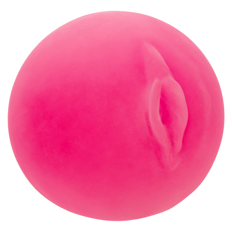 CalExotics Pop Sock Pussy & Ass: pink ball-shaped dual-entry masturbator, realistic front entry view