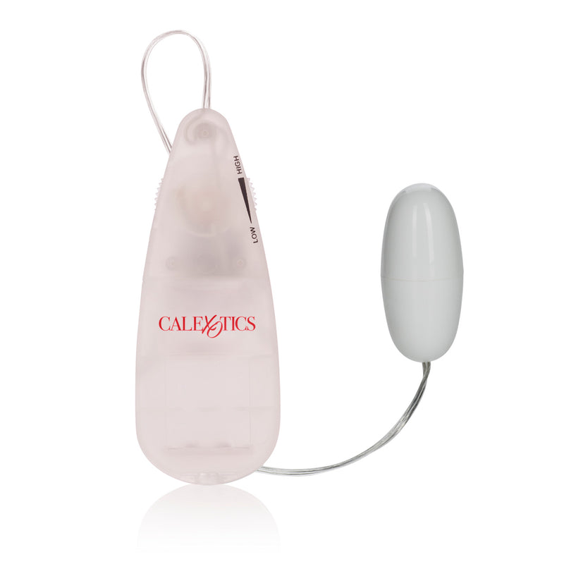 CalExotics Pocket Exotics Bullet: light gray bullet vibrator corded to a frosted remote with low to high dial