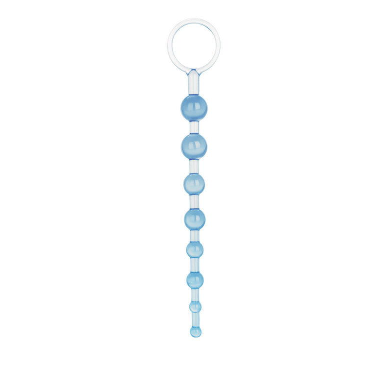 CalExotics Shane's World Anal 101 Intro Beads in blue: graduated anal beads on a flexible stem with a ring pull