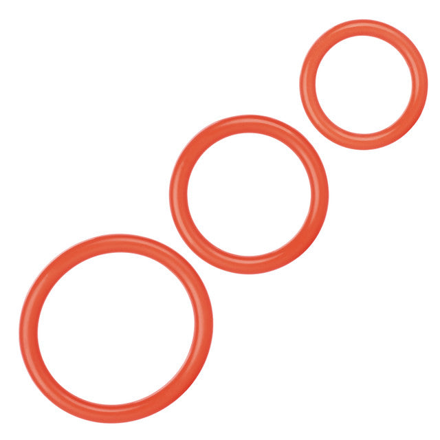 CalExotics Tri-Rings in red: set of three stretchy cock rings in graduated sizes