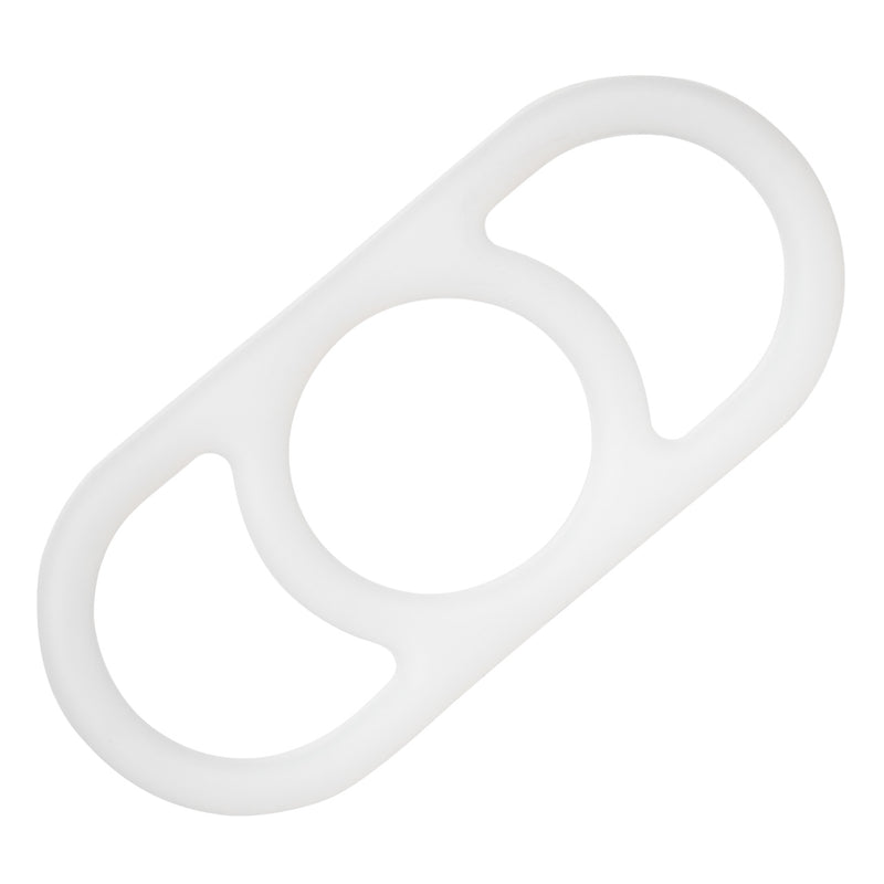 CalExotics Commander Erection Enhancer: frosted white silicone cock ring with 2 side handles for use with a penis pump
