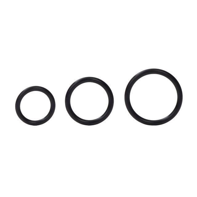 CalExotics Silicone Support Rings 3 piece set: three black stretchy cock rings in small, medium and large