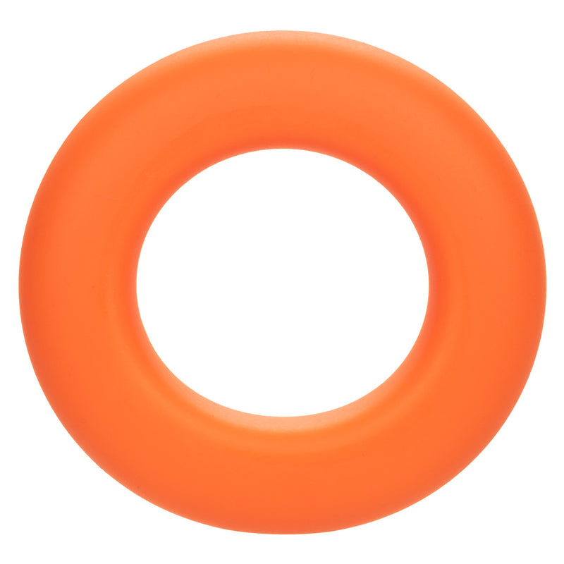 CalExotics Alpha Liquid Silicone Prolong Large Ring: thick round orange cock ring