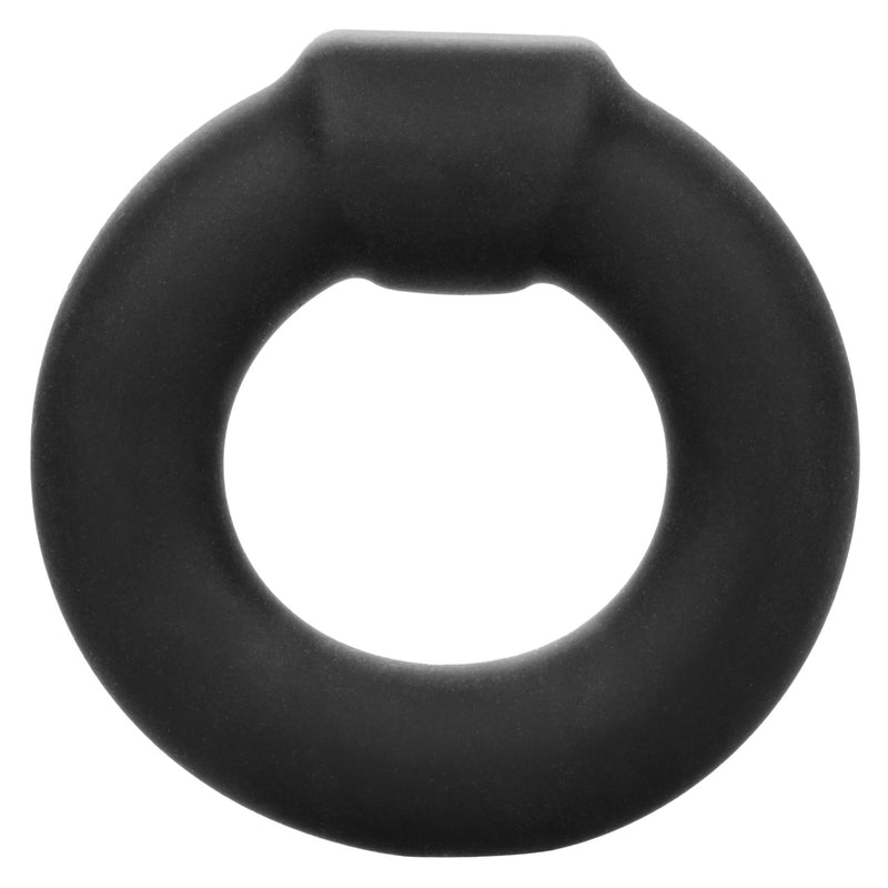 CalExotics Alpha Liquid Silicone Optimum Ring in black: thick stretchy donut cock ring with a raised pressure ridge