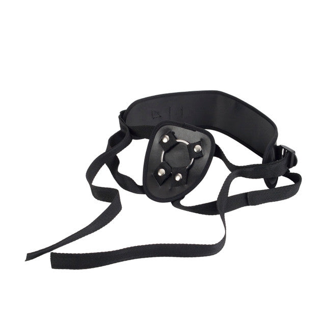 CalExotics Universal Love Rider Power Support Harness: black strap-on harness with a wide waistband and snap-on front O-ring