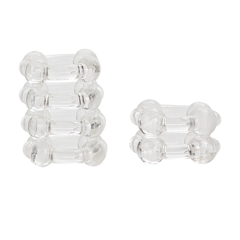 COLT Enhancer C-Rings: 2 clear stretchy beaded cock rings, one tall 4-tier and one short