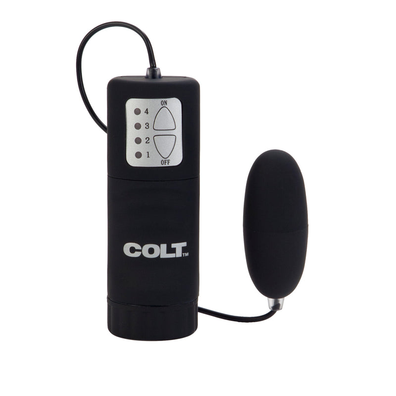 COLT Waterproof Power Bullet: black vibrating bullet on a cord with a black 4-speed LED controller