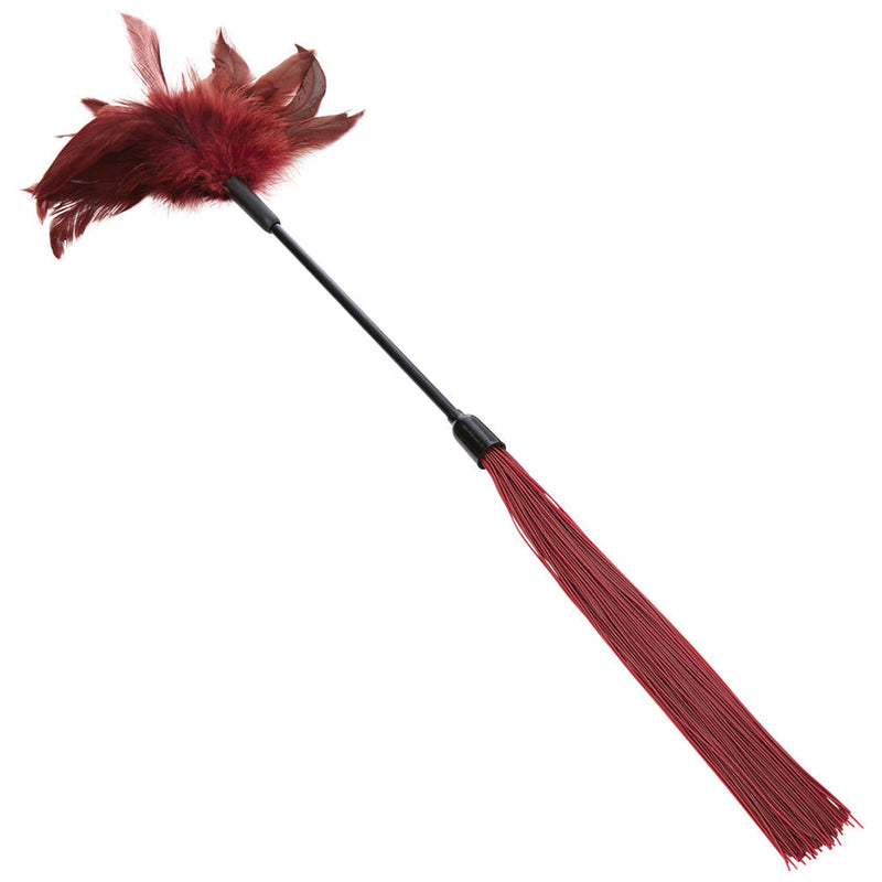 Sportsheets Sex & Mischief Enchanted Feather Tickler: red feather tip on one end and red silicone threads on the other