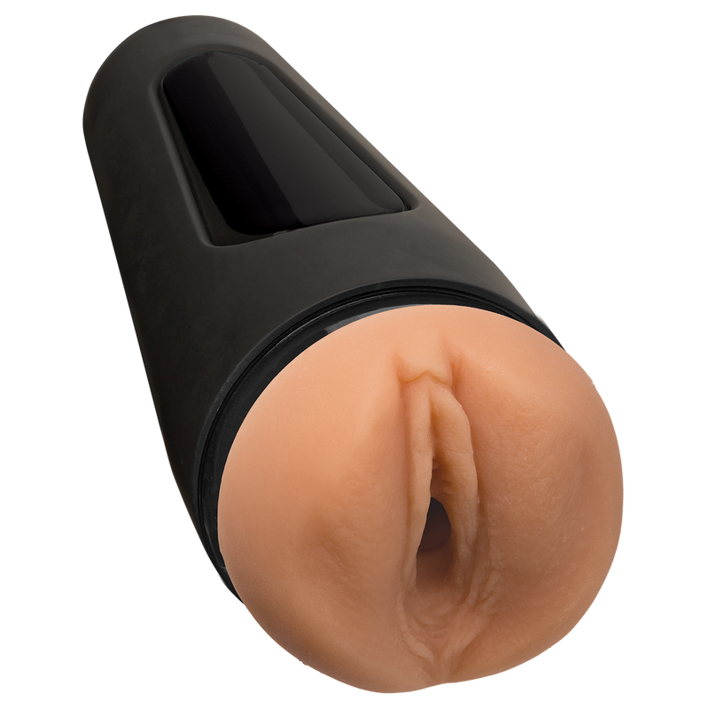 Doc Johnson Main Squeeze Jessie Andrews: Ultraskyn masturbator with a realistic vulva opening in a black squeezable case