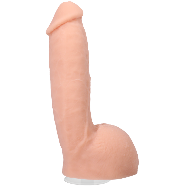 Doc Johnson Signature Cocks Girthmasterr 8.5 in: Ultraskyn realistic dildo in a light skin tone with balls and suction cup