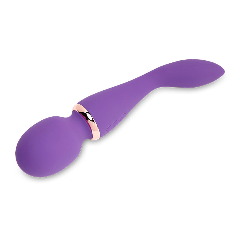 Nu Sensuelle Alluvion in purple: double-ended silicone wand vibrator with a round head and curved G-spot end