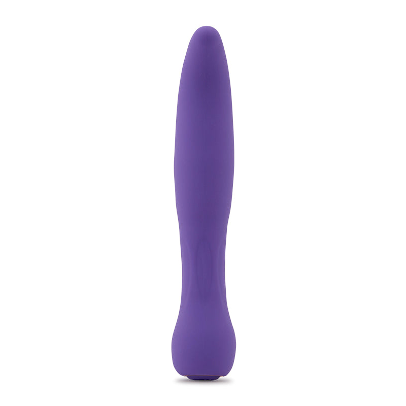 Nu Sensuelle Baelii XLR8 in purple: slim silicone vibrator with a gently curved tip, front view