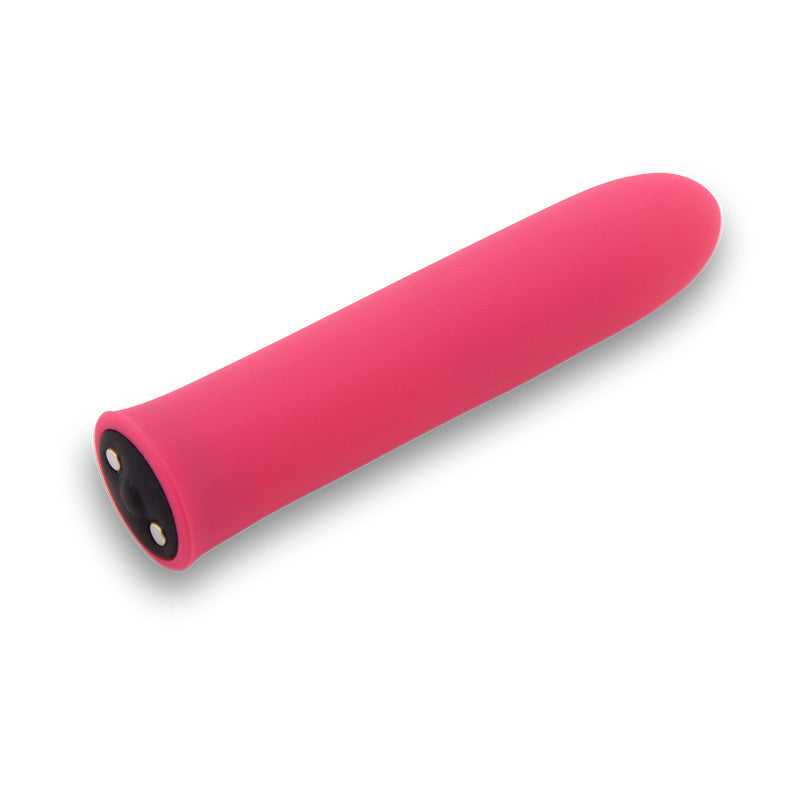 Nu Sensuelle Bullet in pink: rechargeable silicone bullet vibrator with charging contacts on the base