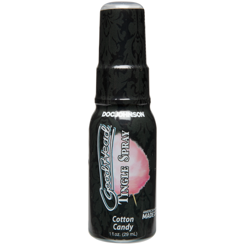 Doc Johnson GoodHead Tingle Spray in Cotton Candy: tingling oral sex spray in a 1 fl oz (29 ml) black bottle