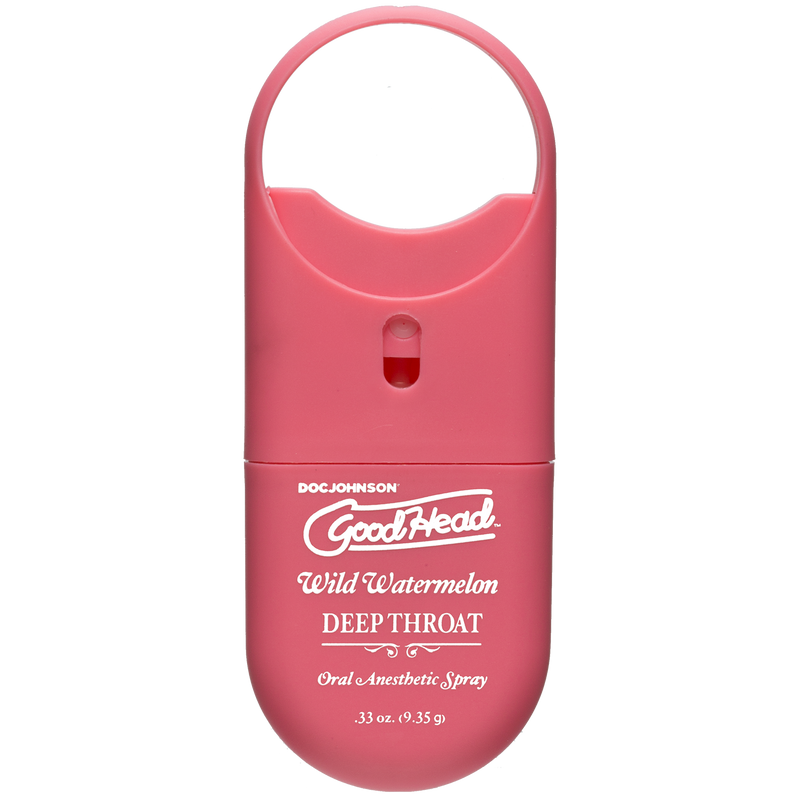Doc Johnson GoodHead Deep Throat Spray To-Go in Wild Watermelon: pink pocket oral anesthetic spray with a loop, 0.33 oz