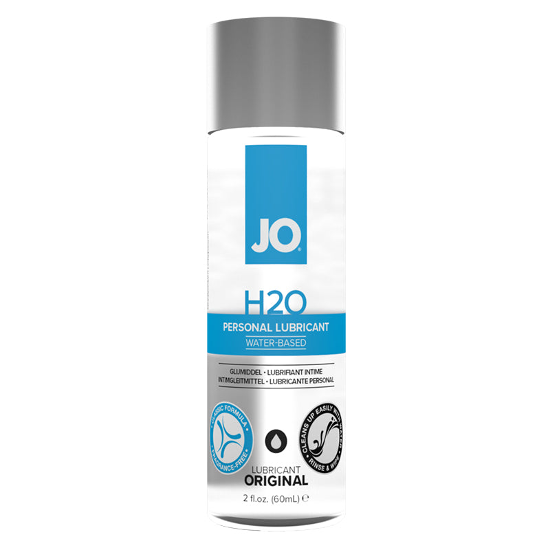 JO H2O Original, 2 oz: water-based lubricant in a clear bottle with a blue label