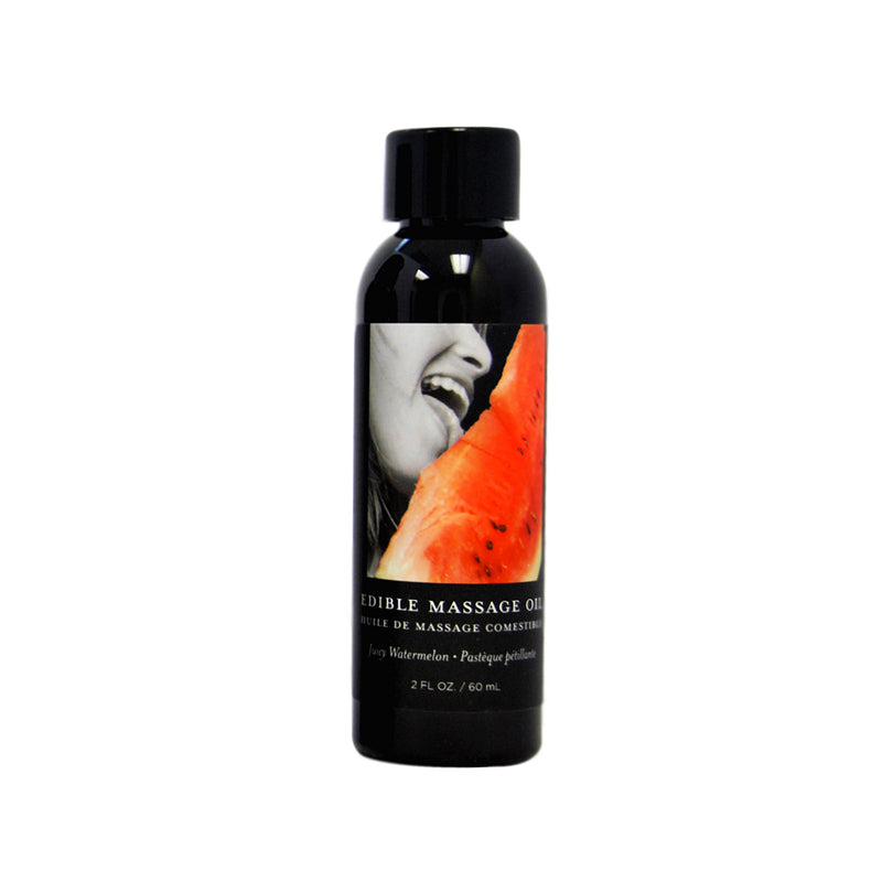 Earthly Body Edible Massage Oil in Juicy Watermelon: small black bottle with a watermelon slice label