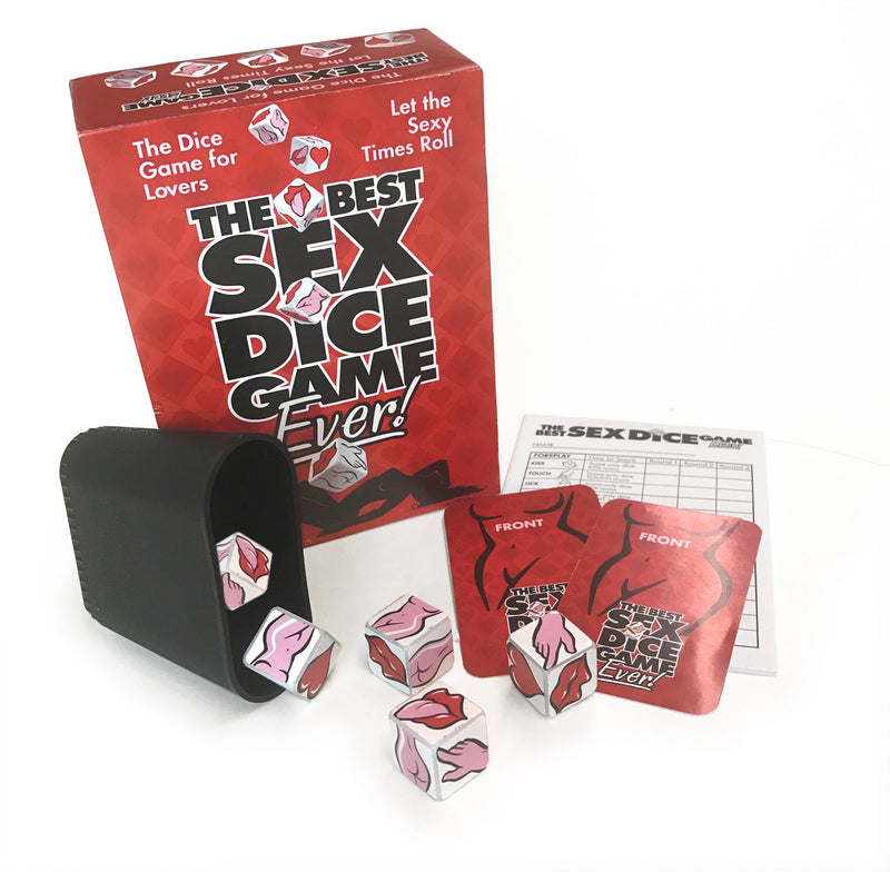 Little Genie The Best Sex Dice Game Ever: box, dice cup, five dice, cards and score pad. Let the sexy times roll