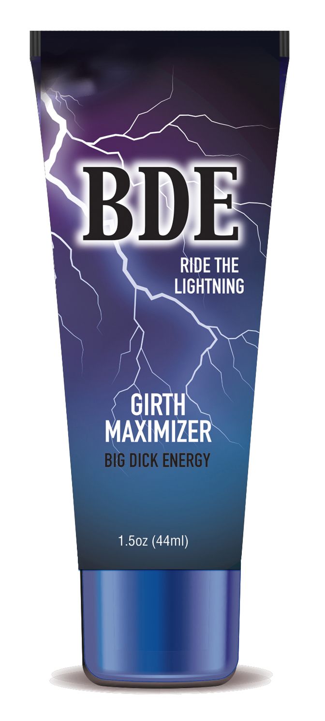 Little Genie BDE Girth Maximizer cream: 1.5 oz (44 ml) navy tube with a lightning print. Ride the lightning
