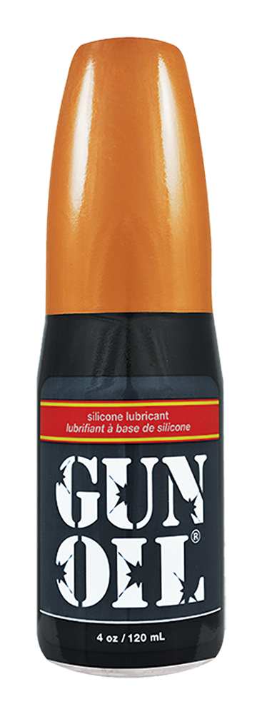 Gun Oil Silicone Lubricant: 4 oz (120 ml) black bottle with a copper flip cap